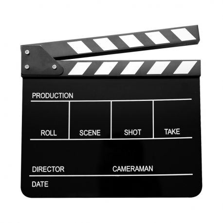 Claqueta de cine E-Image acrílica negra con franjas negras y blancas (ECB-01)